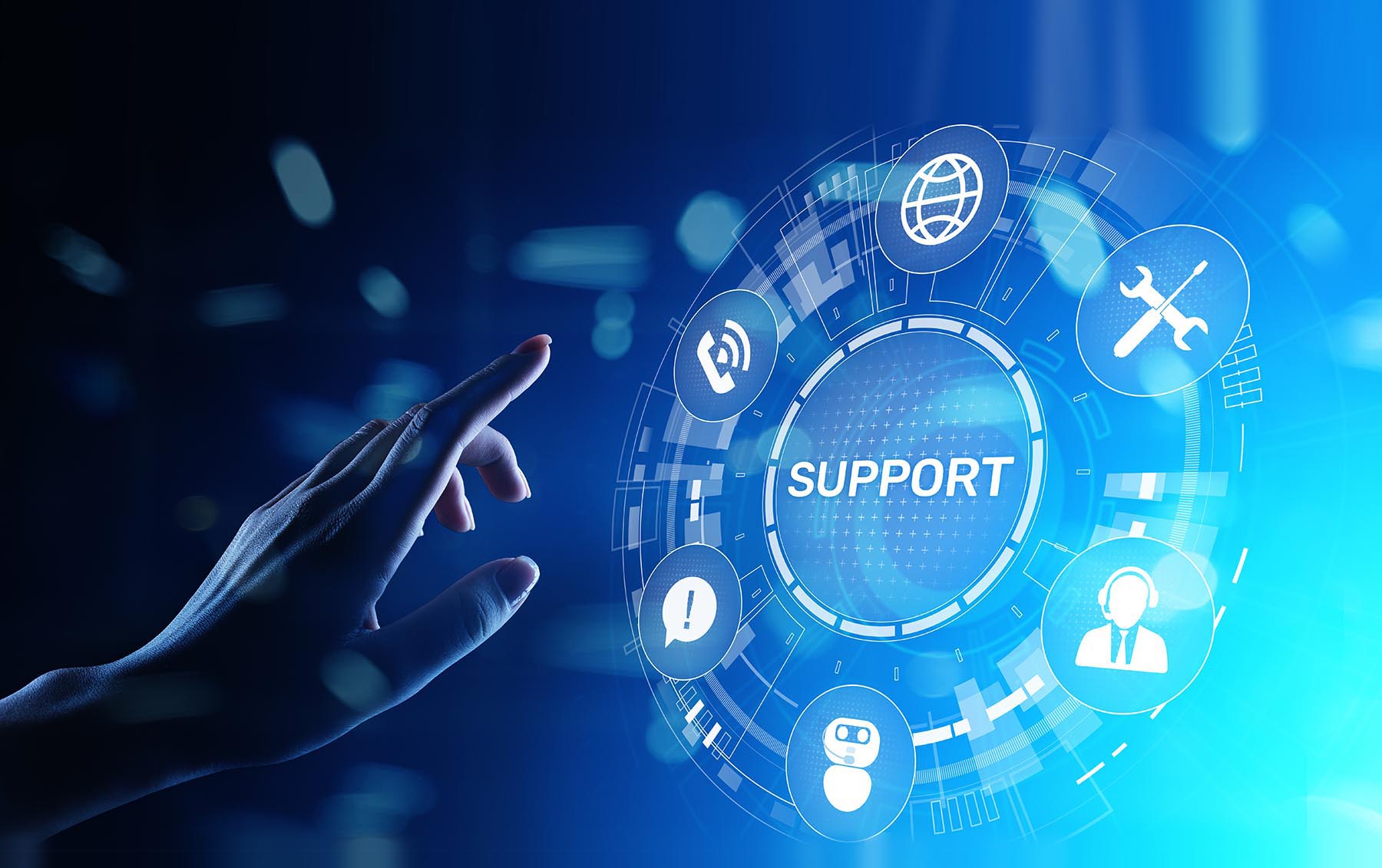 Support button on virtual screen. Customer service and communication concept. Support button on virtual screen. Customer service and communication concept.
